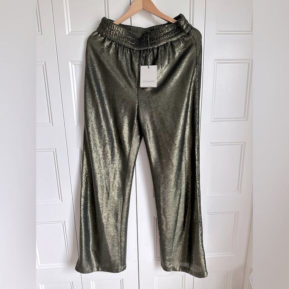 All Saints Charli Sequin Wide Leg Pant Olive Green Size 6 NWT - Picture 7 of 12